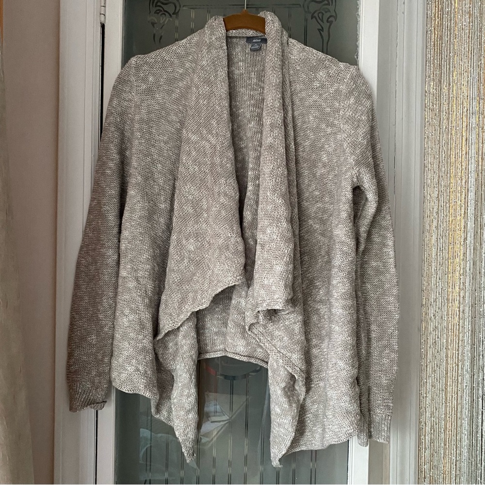 Aerie American Eagle XS Ruffled Open Cardigan Oatmeal Knit Sweater Beige Cream